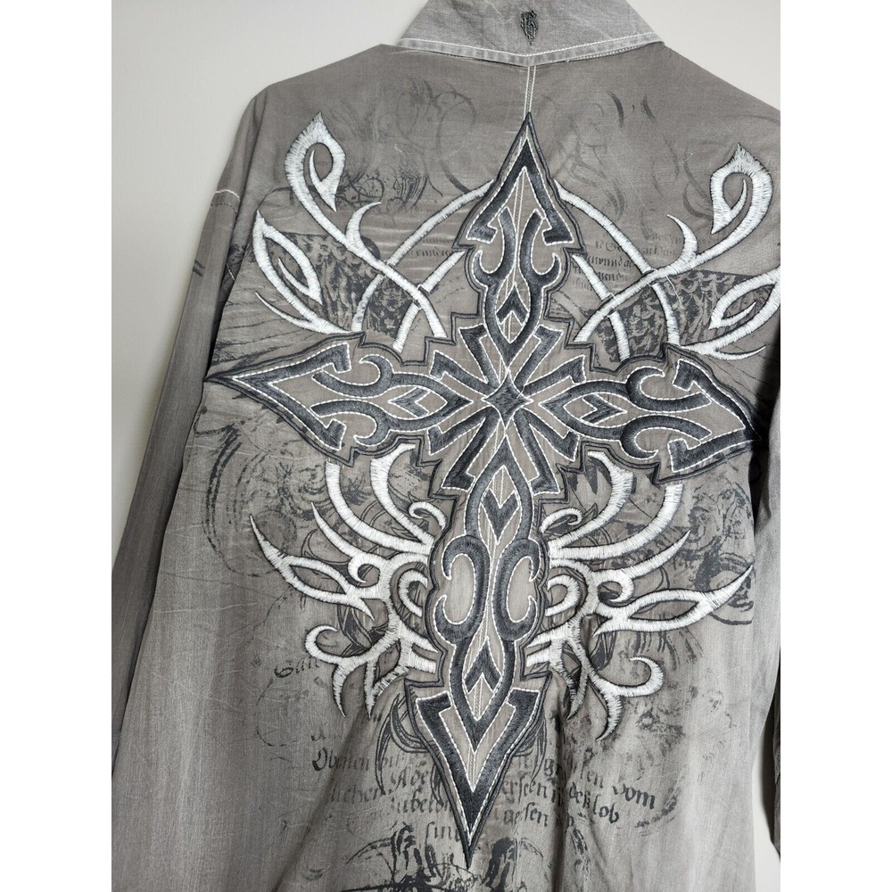 ROAR Button Down Dress Shirt Size Large Gray Embroidered Long Sleeve - Picture 6 of 8